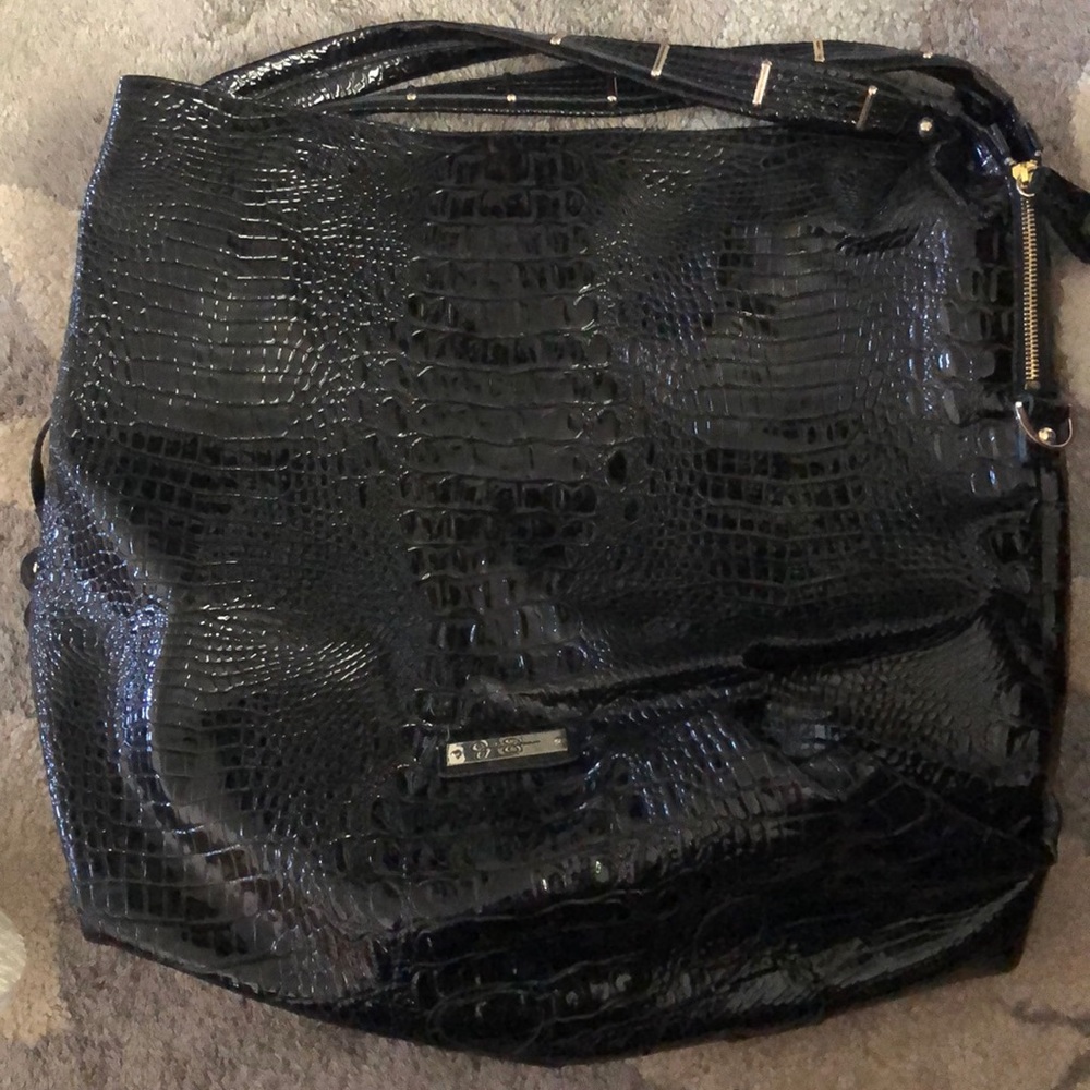 Jessica Simpson Large Black Faux Crocodile Purse